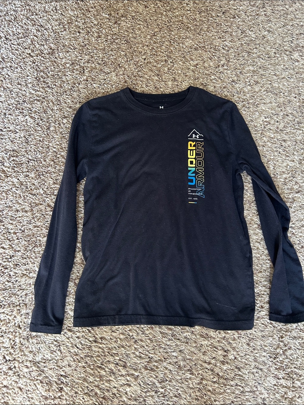 Under Armour Black Long Sleeve Tee with Multicolor Vertical Logo